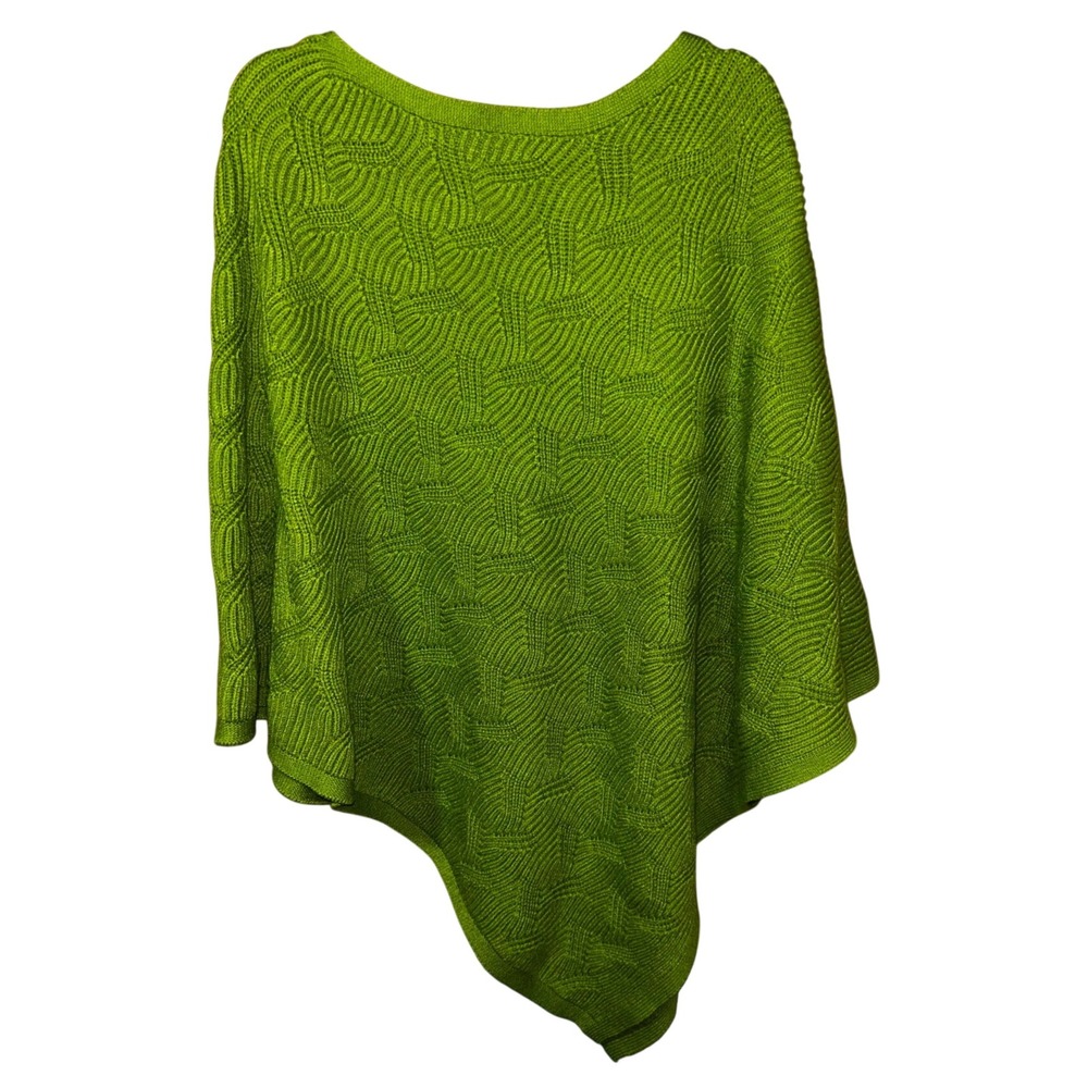 J.Jill Womens Asymmetric Knit Poncho Peridot‎ Green Textured Sweater S/L
